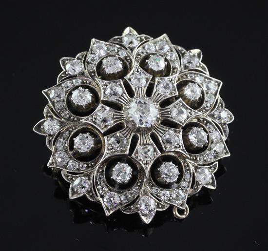 A Victorian gold, silver and diamond cluster pendant brooch, 1.5in.